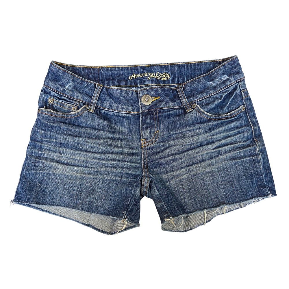American Eagle Outfitters Women Dark Wash Raw Hem Denim Cutoff Shorts Size 4 Y2k